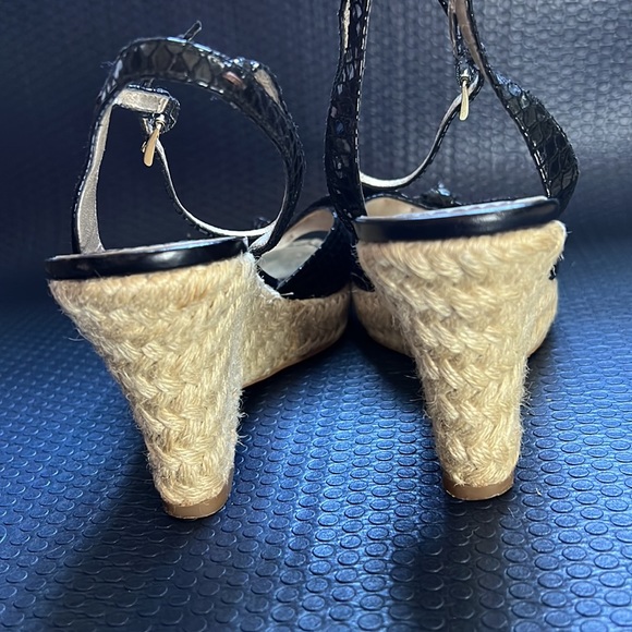 Franco Sarto Black Croc Espadrille Bow Wedge Sandals | Size 8.5 - Picture 6 of 11